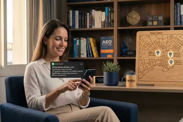 Paciente revisando su teléfono después de una consulta dental