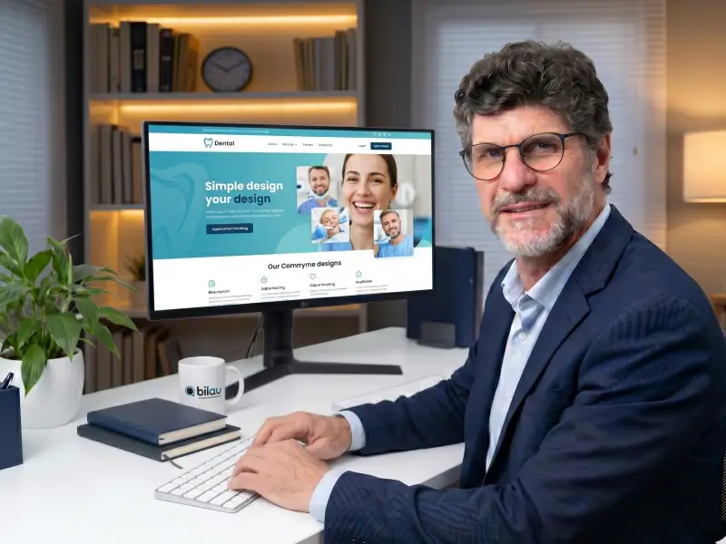 Pablo García trabajando en el desarrollo de un sitio web