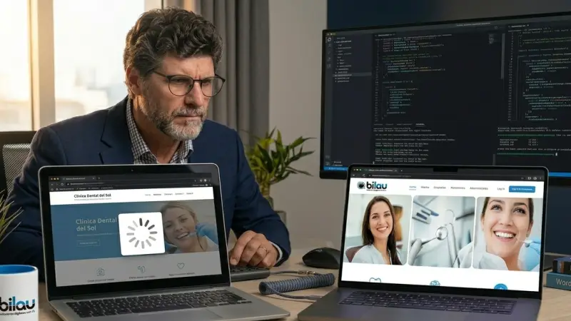 Sitio web antiguo cargando lentamente en una pantalla
